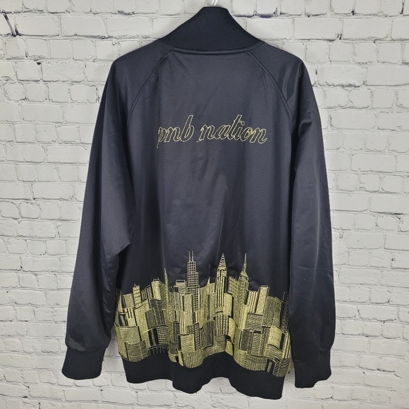 PNB NATION | satin gold thread embroidered NYC skyline zip bomber jacket - Picture 7 of 9